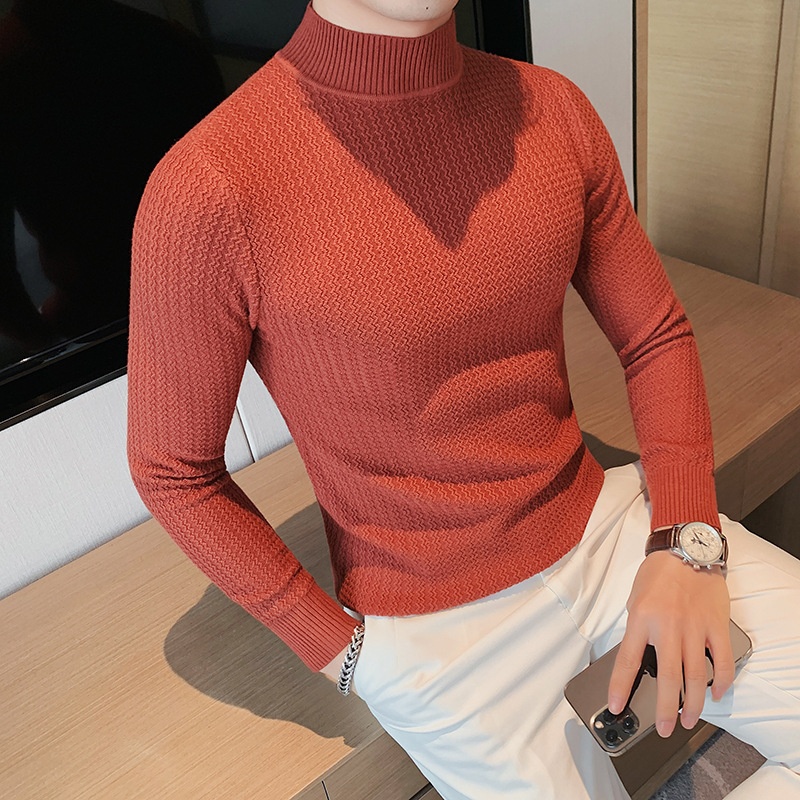 boy Boy Boy Half Turtleneck Sweater Autumn Winter 2023 New Hot High-end Mid-neck Knitted Base Shirt Men's Style_voghion.com