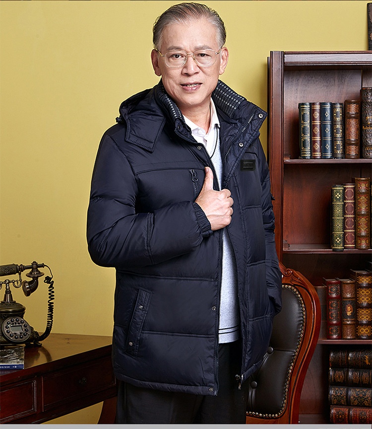Veste pour homme d'âge mûr et senior avec col amovible, doudoune épaisse et décontractée pour l'hiver, style grand-père, grande taille._voghion.com