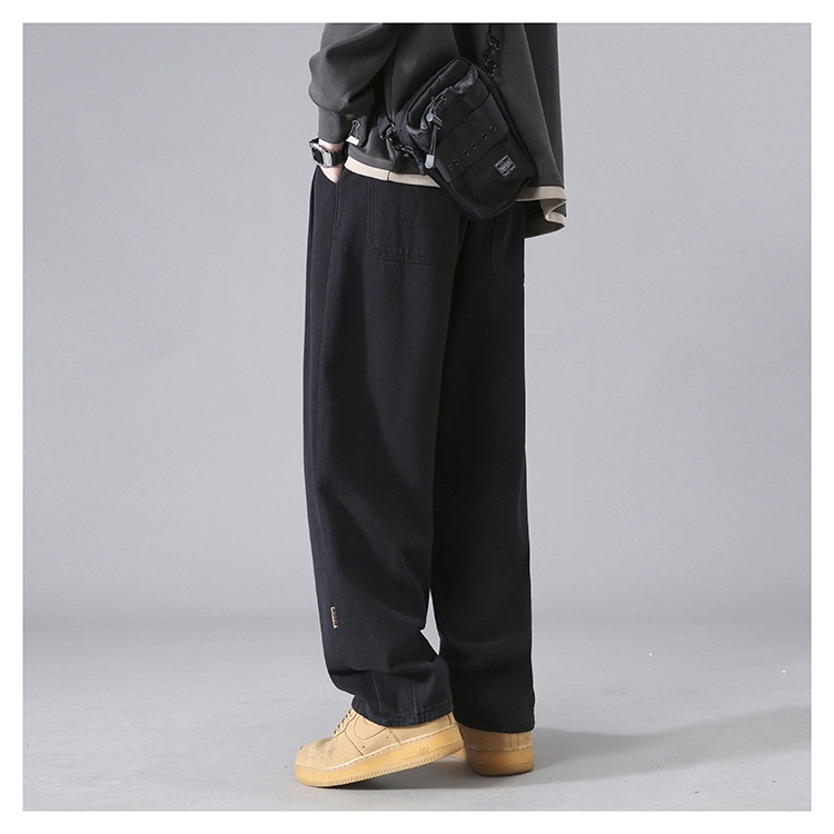 boy Shanggu Men's Autumn New High Street Draped Loose Straight-Leg Sports Sweatpants Gray Wide-Leg Fleece-Lined Casual Pants_voghion.com