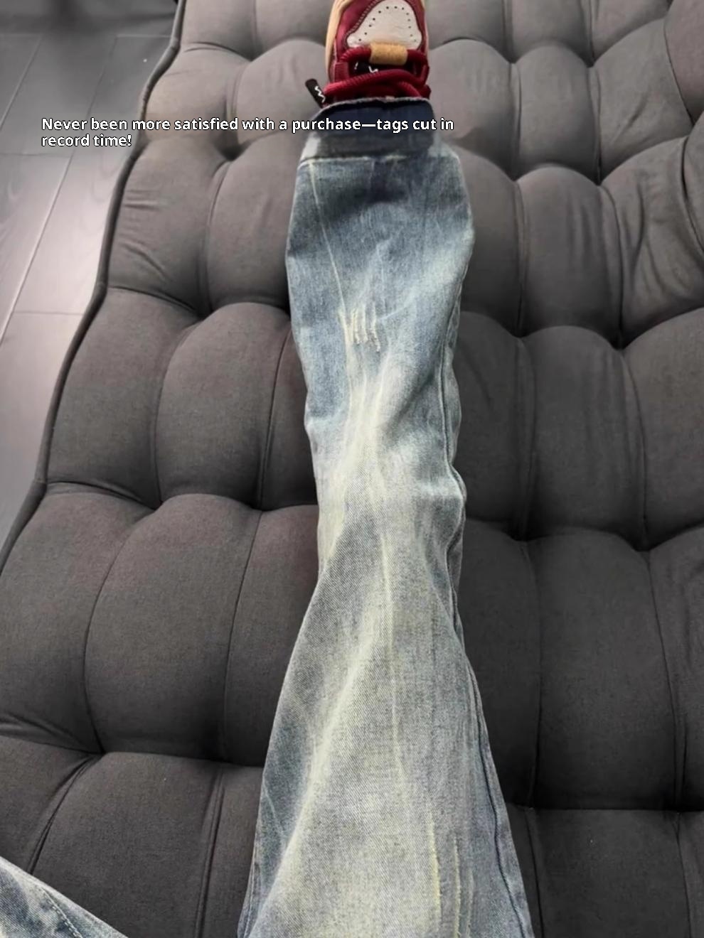 boy Boy American Retro Cat Scratch Jeans For Men, Summer Thin Cleanfit Slim Pants, High Street Flared Straight Long Pants_voghion.com