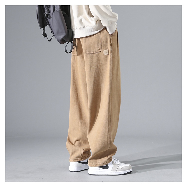 boy Shanggu Men's Autumn New High Street Draped Loose Straight-Leg Sports Sweatpants Gray Wide-Leg Fleece-Lined Casual Pants_voghion.com