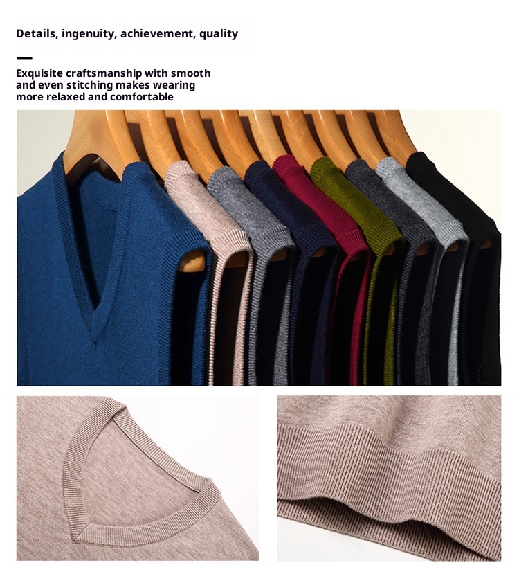 boy Boy Boy Boy Autumn Winter Wool Knitted Men's V-Neck Base Shirt Dad's Sleeveless Vest Sweater Casual Style_voghion.com