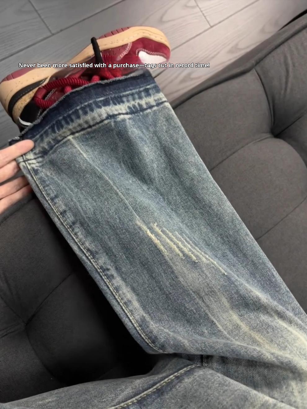 boy Boy American Retro Cat Scratch Jeans For Men, Summer Thin Cleanfit Slim Pants, High Street Flared Straight Long Pants_voghion.com