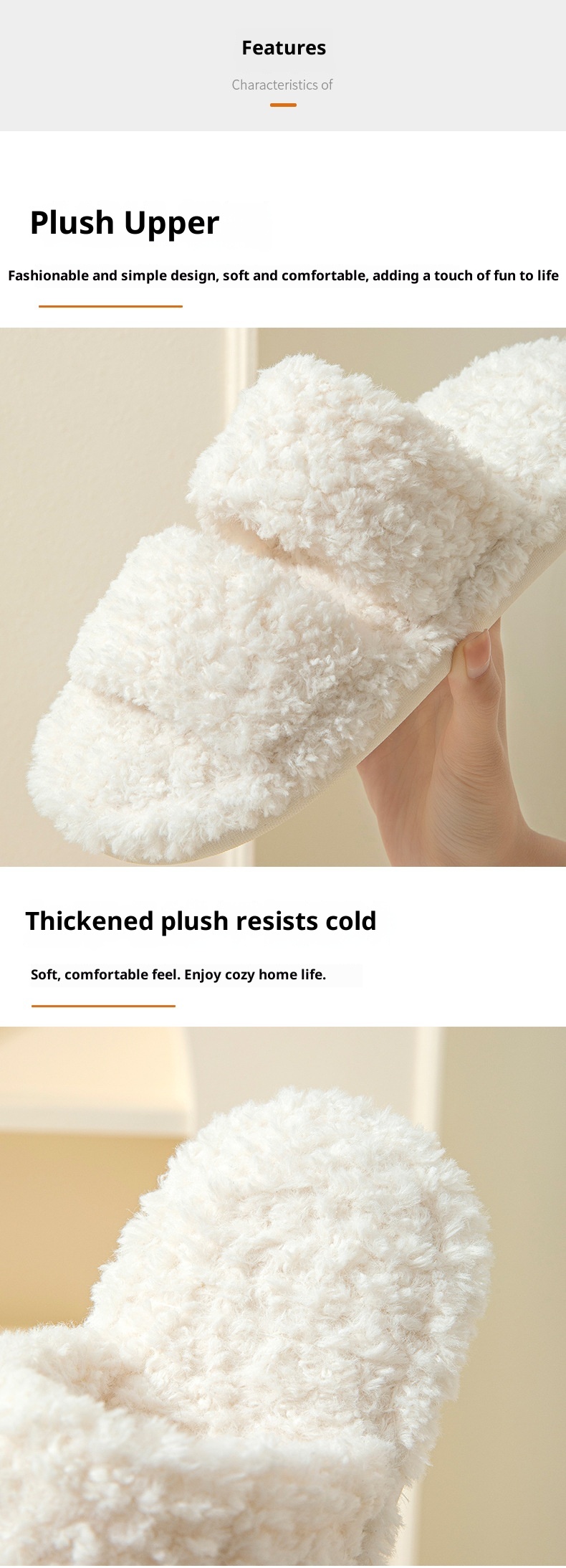 Pantoufles d'intérieur Zees Cross-Border INS à double barre en coton peluche pour femmes, bout ouvert, vente en gros_voghion.com