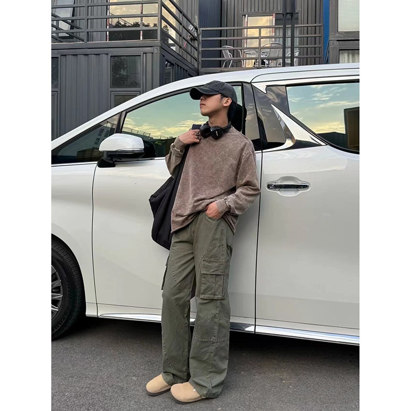 boy American Style Multi-Pocket Cargo For Men Spring New Cleanfit Straight High Street Casual Sports Wide-Leg Pants_voghion.com