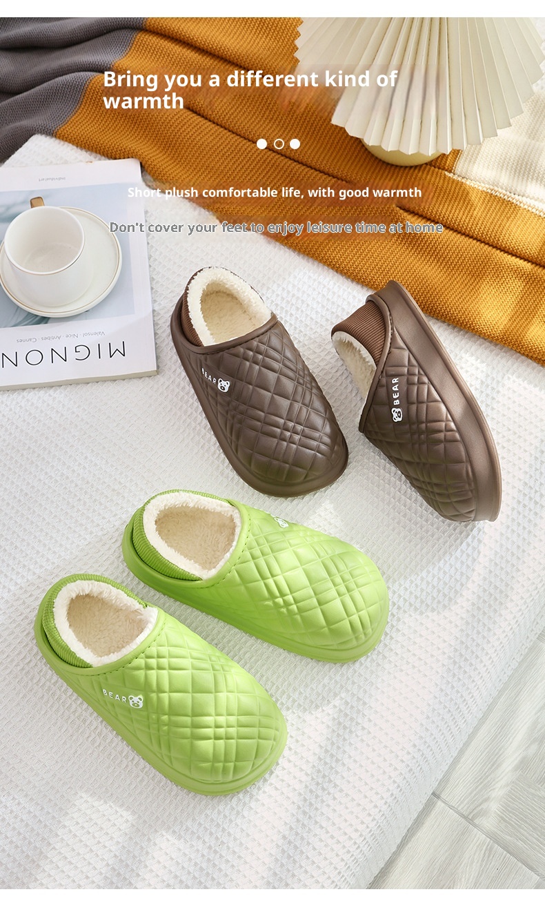 Zees New EVA Waterproof Cotton Men, Autumn And Winter Indoor Home Fleece-Lined Warm Non-Slip Soft Cushioning Plush Slippers_voghion.com