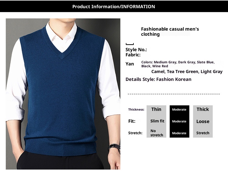 boy Boy Boy Boy Autumn Winter Wool Knitted Men's V-Neck Base Shirt Dad's Sleeveless Vest Sweater Casual Style_voghion.com