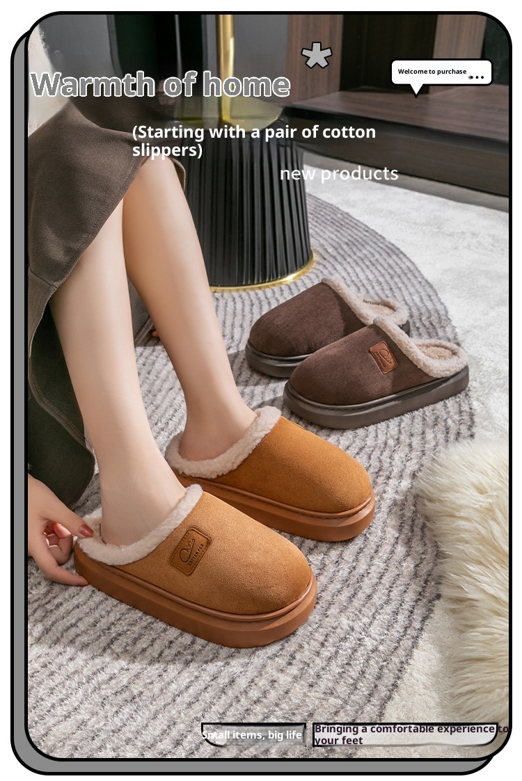 Zees New Cross-Border Foreign Trade Men Winter Fleece-Lined Warm Home Shoes Non-Slip Lamb Wool Cotton Slippers For Women_voghion.com