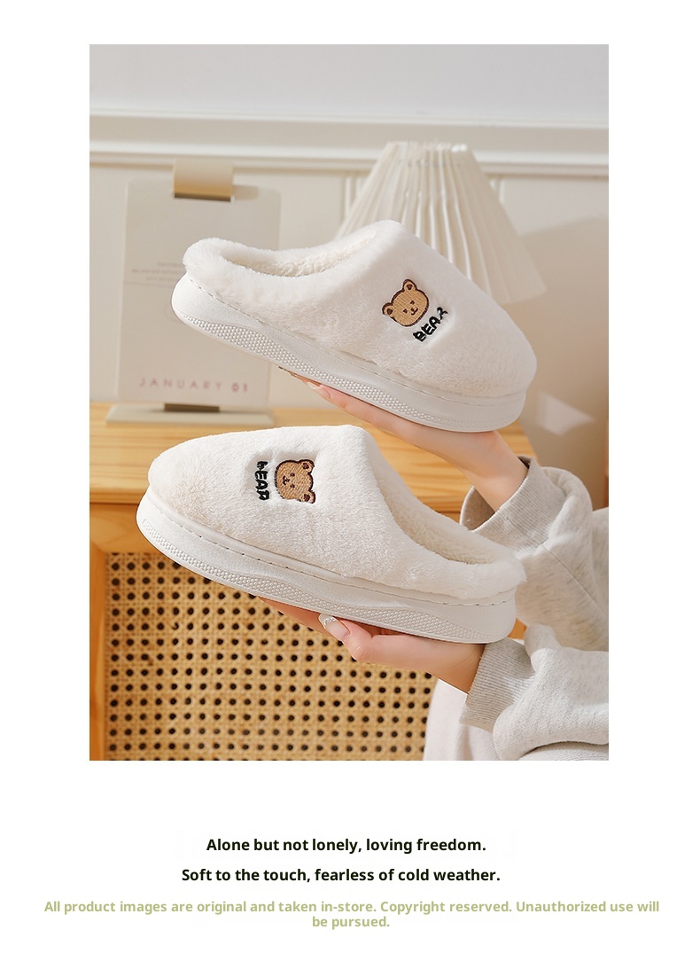 Zees Dikke Zool Stap Comfort Heren Binnen Warm Antislip Cartoon Katoen Winter Thuis Harige Pantoffels Dames_voghion.com