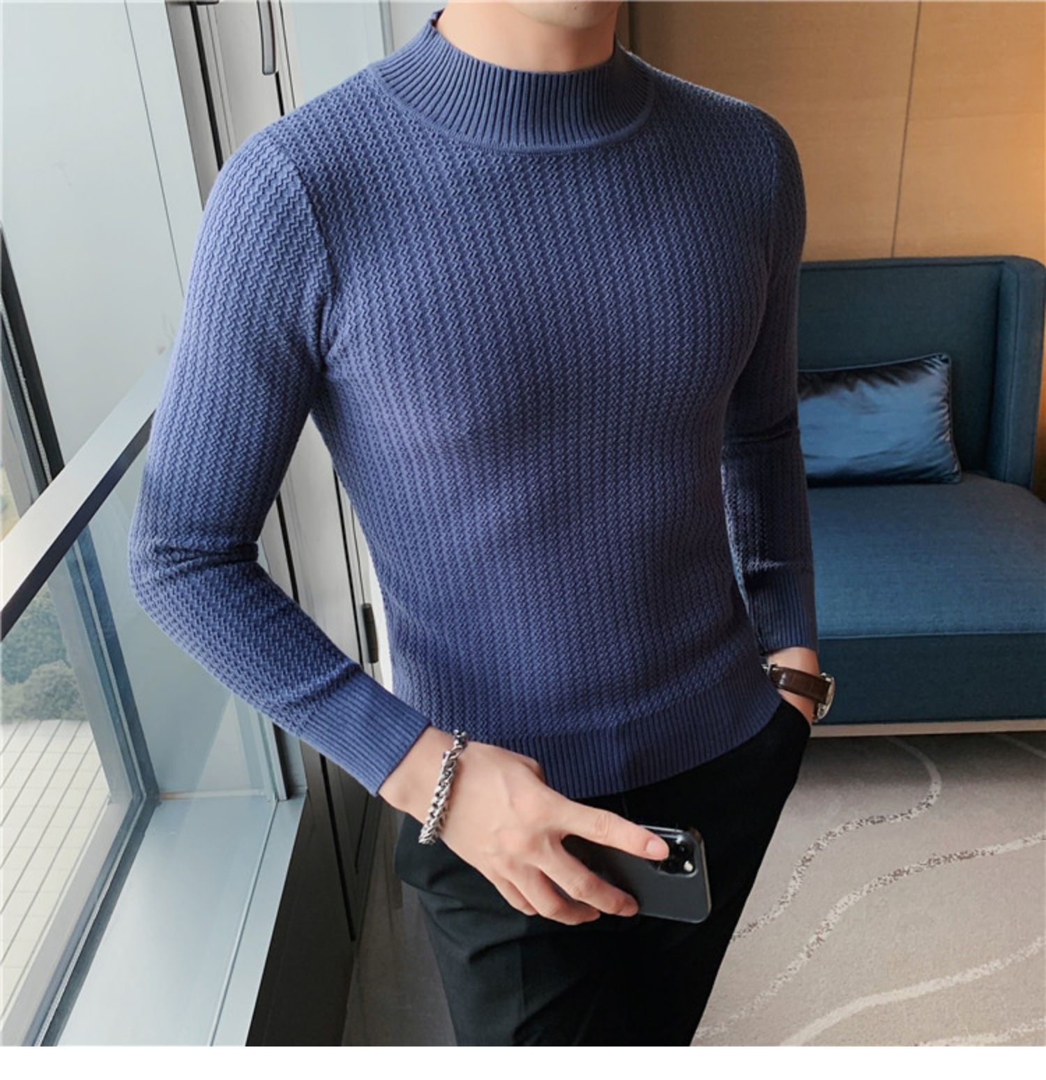boy Boy Boy Half Turtleneck Sweater Autumn Winter 2023 New Hot High-end Mid-neck Knitted Base Shirt Men's Style_voghion.com