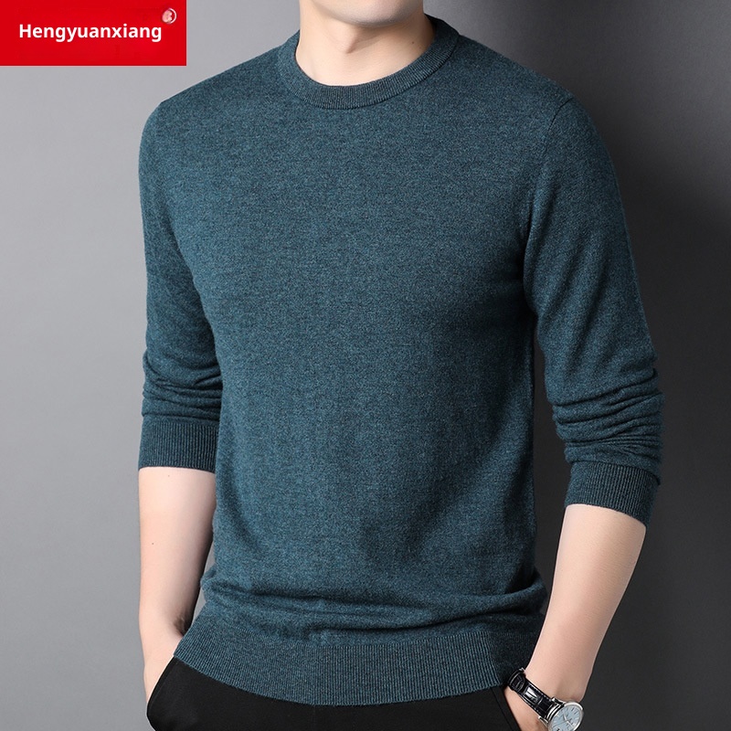 ragazzo Ragazzo Ragazzo Ragazzo Hengyuanxiang Maglione sottile in pura lana al 100% 2023 Autunno Inverno Nuovo girocollo tinta unita Camicia di base Abbigliamento da uomo_voghion.com