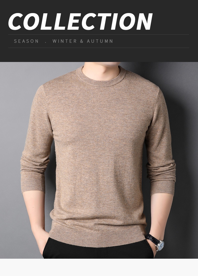 ragazzo Ragazzo Ragazzo Ragazzo Hengyuanxiang Maglione sottile in pura lana al 100% 2023 Autunno Inverno Nuovo girocollo tinta unita Camicia di base Abbigliamento da uomo_voghion.com