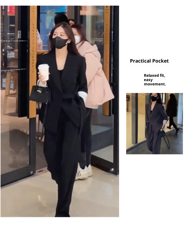 Ensemble deux pièces élégant et raffiné pour femme, collection printemps 2024, style coréen déesse. Veste blazer et pantalon décontractés._voghion.com