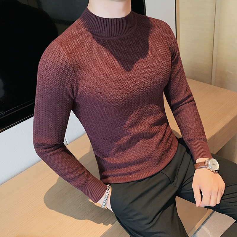 boy Boy Boy Half Turtleneck Sweater Autumn Winter 2023 New Hot High-end Mid-neck Knitted Base Shirt Men's Style_voghion.com