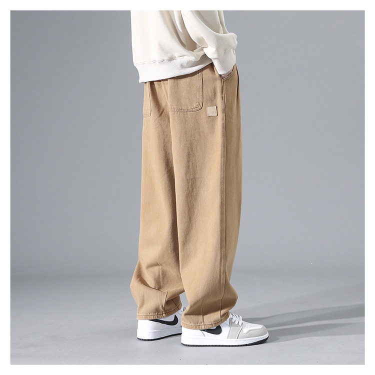 boy Shanggu Men's Autumn New High Street Draped Loose Straight-Leg Sports Sweatpants Gray Wide-Leg Fleece-Lined Casual Pants_voghion.com