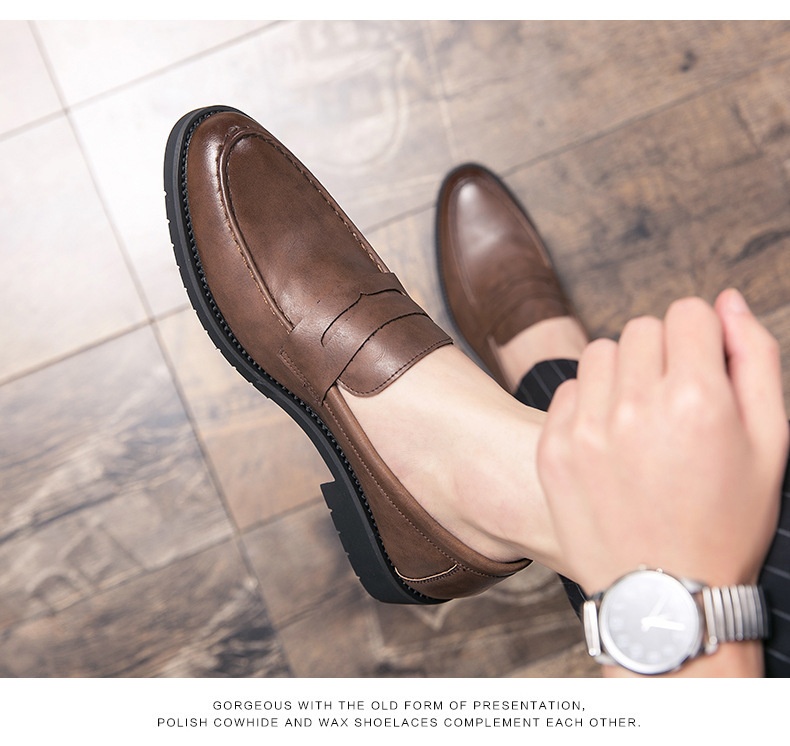 Voyage Voyage Summer Soft Surface Loafers Men's Slip-On Business Casual Thick-Soled Leather Groomsmen Shoes_voghion.com