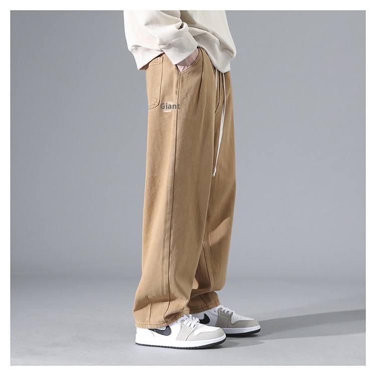 boy Shanggu Men's Autumn New High Street Draped Loose Straight-Leg Sports Sweatpants Gray Wide-Leg Fleece-Lined Casual Pants_voghion.com