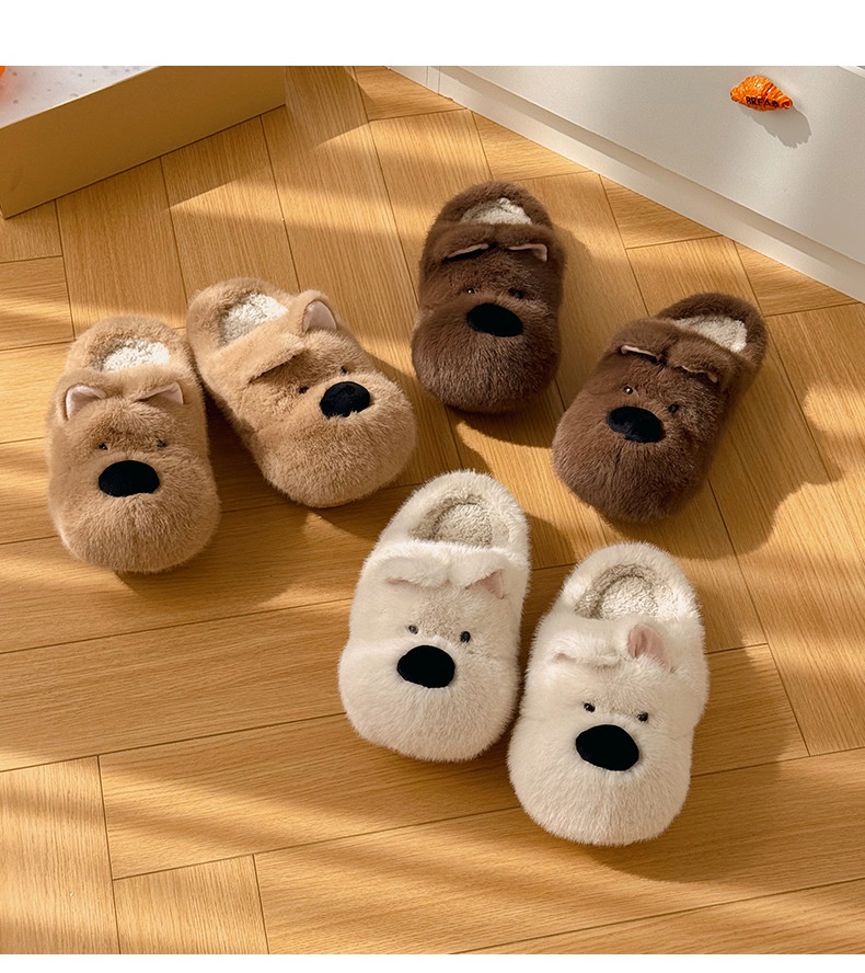 Zees Qidan Shoes Factory Cartoon Cotton For Women Winter Cute Puppy Home Indoor Plush Warm Non-Slip Furry Slippers_voghion.com