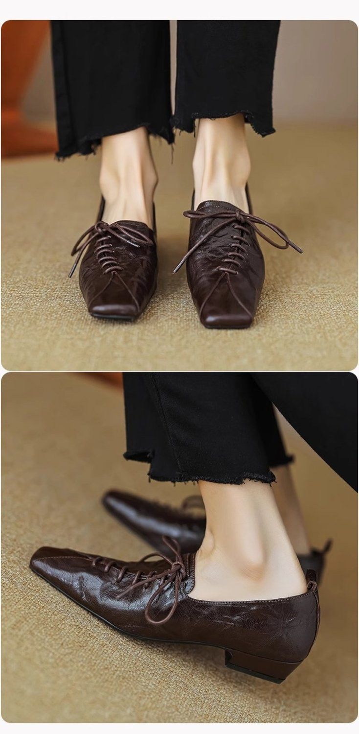 Mocassins à lacets Voyage Voyage Vintage Deep Mouth Printemps et Automne 2025 pour femmes et hommes, style Derby, en cuir, talon de 3 cm. Chaussures simples._voghion.com