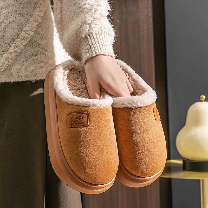 Zees New Cross-Border Foreign Trade Men Winter Fleece-Lined Warm Home Shoes Non-Slip Lamb Wool Cotton Slippers For Women_voghion.com