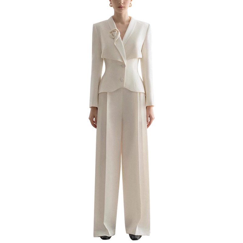 Ensemble tailleur élégant haut de gamme pour femme, pantalon droit, collection printemps-automne 2025, couleur abricot, deux pièces, style professionnel._voghion.com