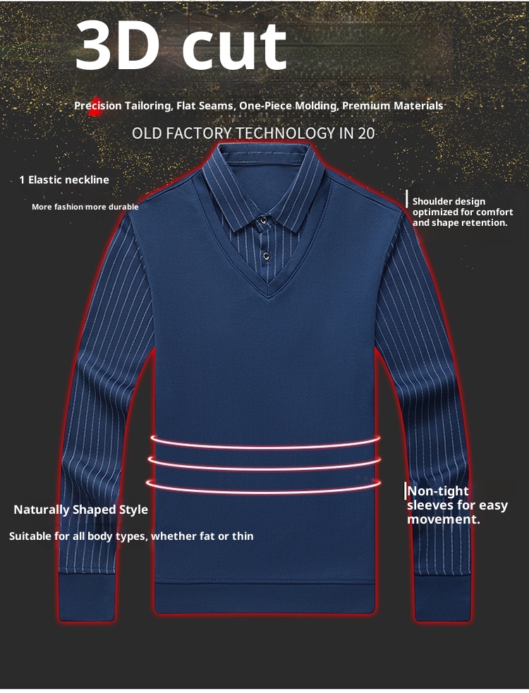 Ensemble deux pièces garçon, chemise courte, t-shirt à col, manches longues, pull tricoté printemps automne, sous-vêtement ample style papa_voghion.com