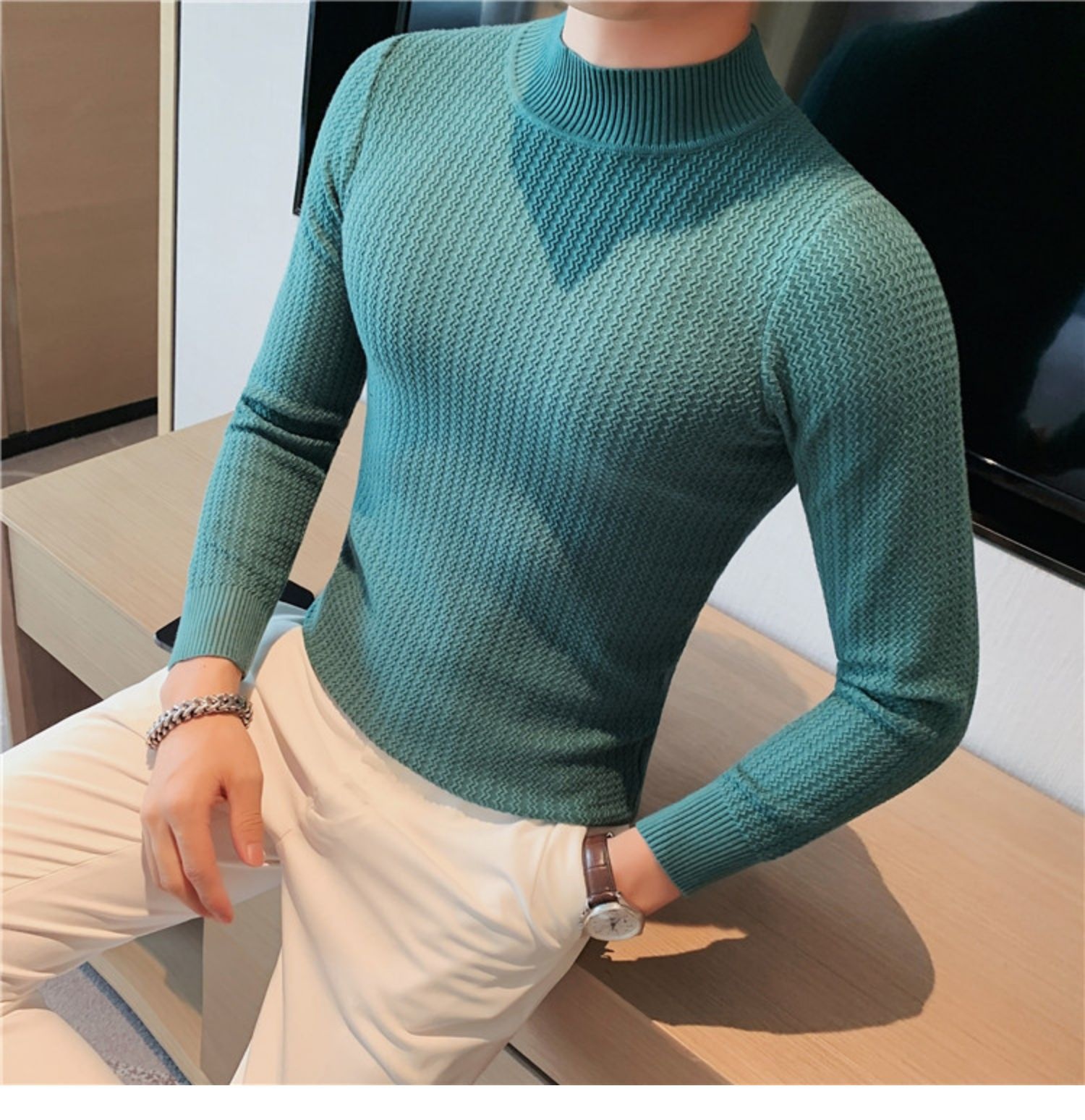 boy Boy Boy Half Turtleneck Sweater Autumn Winter 2023 New Hot High-end Mid-neck Knitted Base Shirt Men's Style_voghion.com