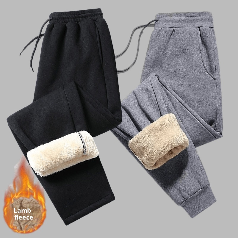 Pantaloni sportivi da uomo in cotone spesso foderati in pile casual autunno inverno in lana di agnello taglia forte_voghion.com