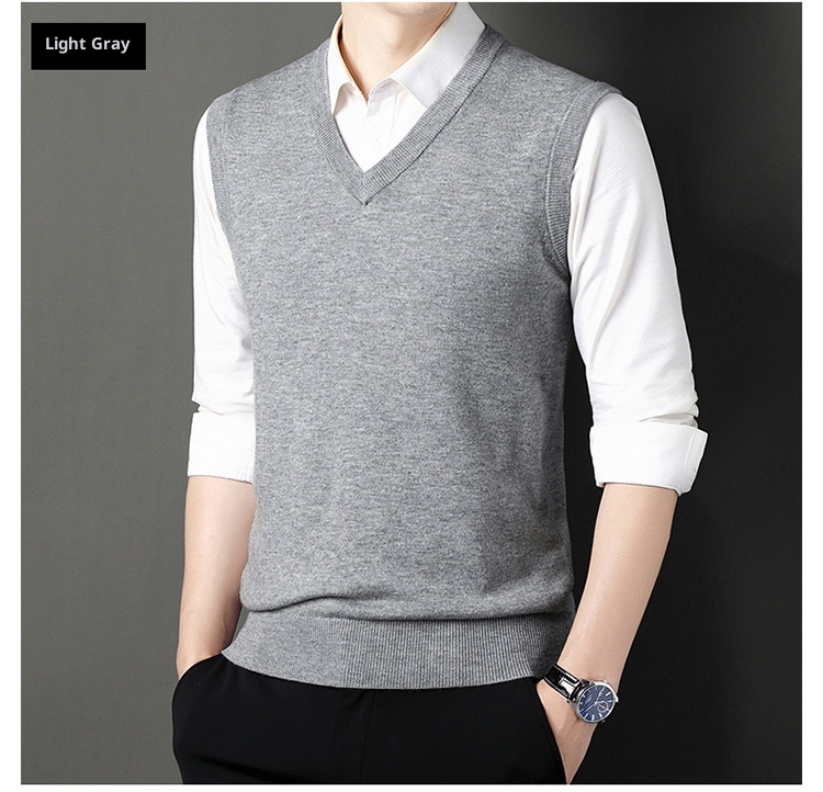 boy Boy Boy Boy Autumn Winter Wool Knitted Men's V-Neck Base Shirt Dad's Sleeveless Vest Sweater Casual Style_voghion.com