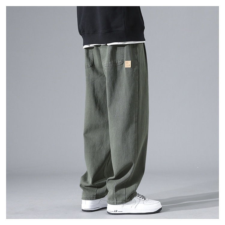 boy Shanggu Men's Autumn New High Street Draped Loose Straight-Leg Sports Sweatpants Gray Wide-Leg Fleece-Lined Casual Pants_voghion.com