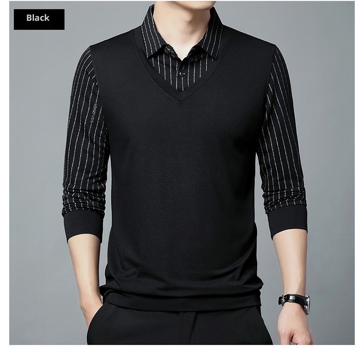 Ensemble deux pièces garçon, chemise courte, t-shirt à col, manches longues, pull tricoté printemps automne, sous-vêtement ample style papa_voghion.com