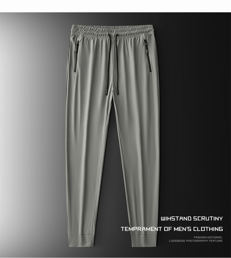 Pantaloni sportivi elastici da uomo, pantaloni estivi sottili in seta ghiacciata di grandi dimensioni, pantaloni lunghi dritti casual traspiranti ad asciugatura rapida per uomo_voghion.com