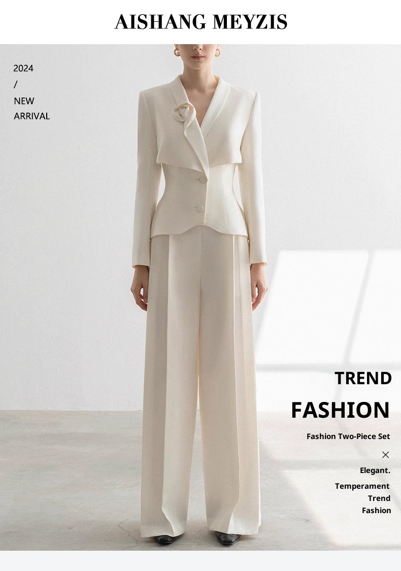 Ensemble tailleur élégant haut de gamme pour femme, pantalon droit, collection printemps-automne 2025, couleur abricot, deux pièces, style professionnel._voghion.com