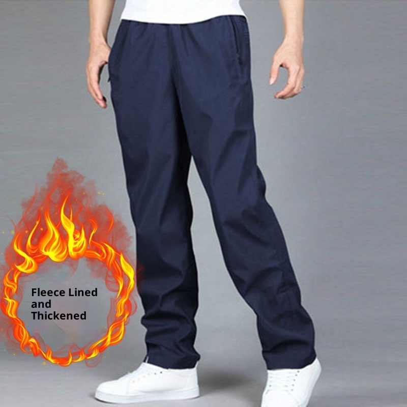 boy Windproof Autumn Winter Sports Loose Fleece Lined Thickened Outdoor Running Plus Size Men's Casual Pants_voghion.com