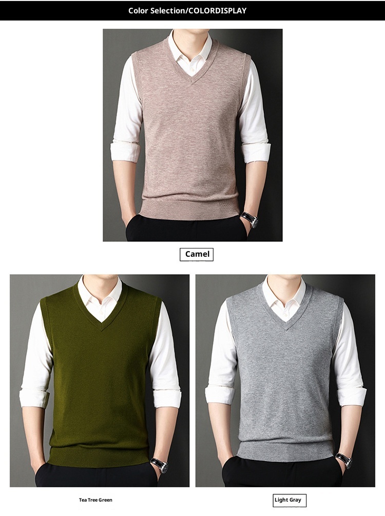 boy Boy Boy Boy Autumn Winter Wool Knitted Men's V-Neck Base Shirt Dad's Sleeveless Vest Sweater Casual Style_voghion.com