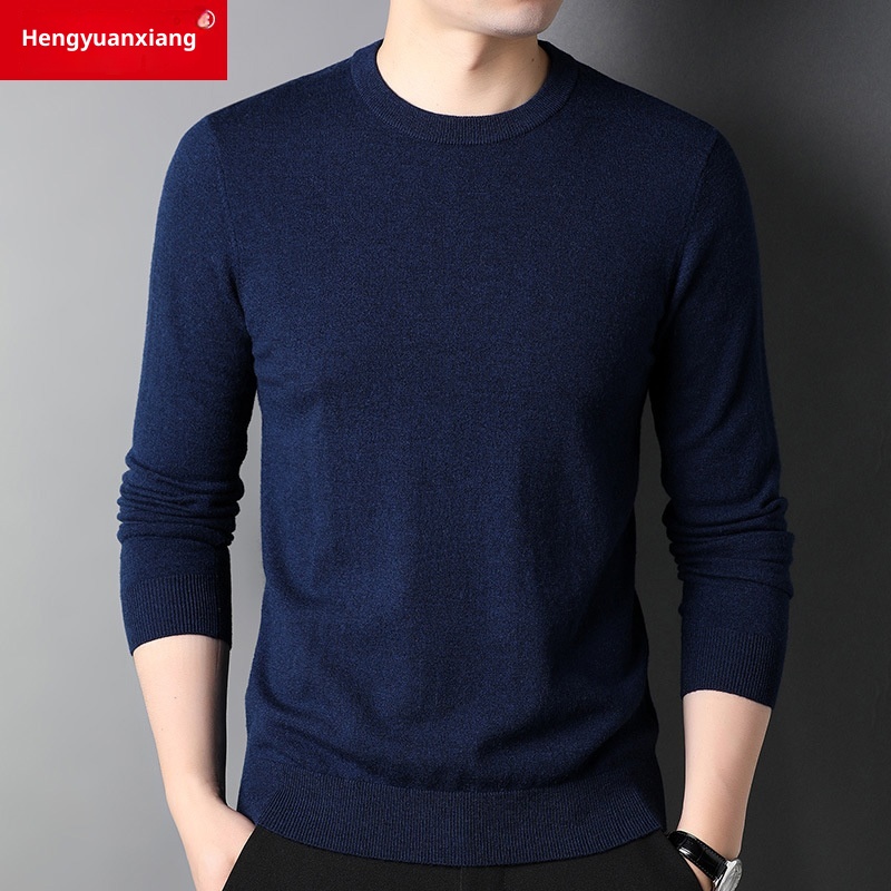 ragazzo Ragazzo Ragazzo Ragazzo Hengyuanxiang Maglione sottile in pura lana al 100% 2023 Autunno Inverno Nuovo girocollo tinta unita Camicia di base Abbigliamento da uomo_voghion.com