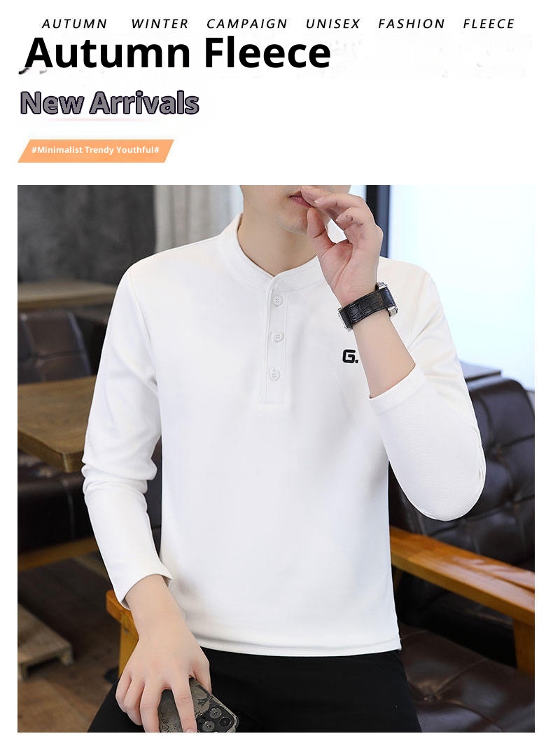 QFV507045555501<2 Data Style Maglietta a maniche lunghe da uomo con colletto cubano, tre bottoni e perline, autunno 2024, nuovo strato di base_voghion.com
