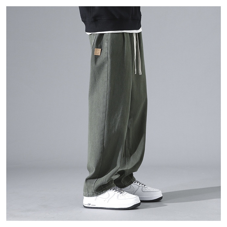 boy Shanggu Men's Autumn New High Street Draped Loose Straight-Leg Sports Sweatpants Gray Wide-Leg Fleece-Lined Casual Pants_voghion.com