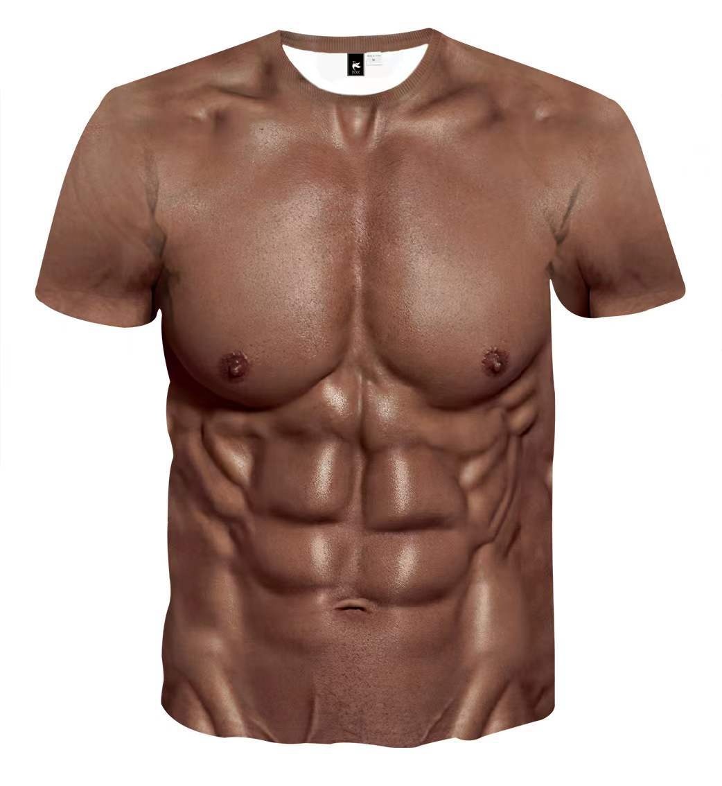 QFV507045555501<2 Nuova esclusiva transfrontaliera stampa digitale 3D tridimensionale maglietta muscolare da uomo manica corta fitness elastica_voghion.com