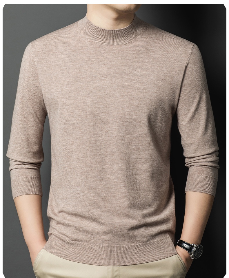 ragazzo Ragazzo Ragazzo Maglia fine a maniche lunghe in lana da uomo, ispessita e calda per autunno e inverno, mezza dolcevita, camicia di base in tinta unita, interno_voghion.com