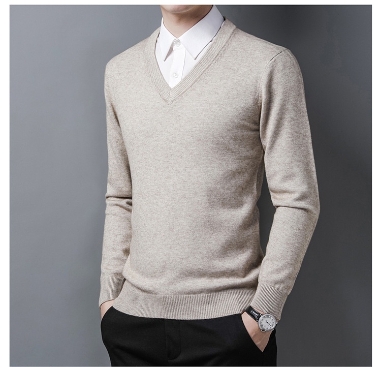 boy Boy Boy Factory Store Men Winter Thickened Wool V-Neck Knitted Sweater Loose Fit For Middle-Aged Dad Men's Base Layer_voghion.com