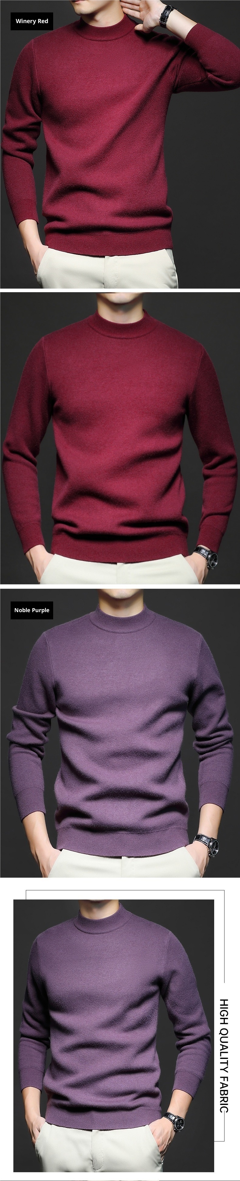 Maglione a collo alto a maniche lunghe in lana fine anti-pilling, da uomo, autunno e inverno, in tinta unita, con collo alto e maniche lunghe, modello Boy Boy Cross-Border_voghion.com