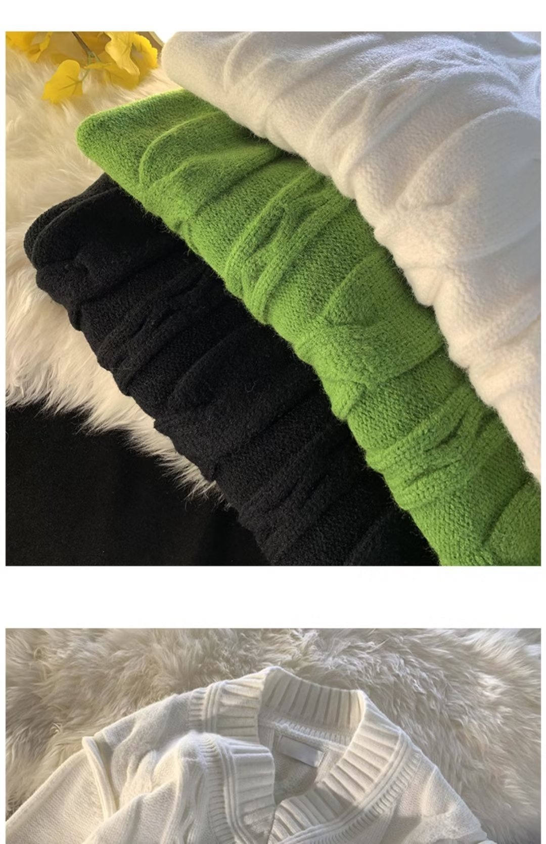 Pull Boy Boy blanc à col en V pour homme, en maille torsadée épaisse et 3D, style rétro tendance et décontracté._voghion.com