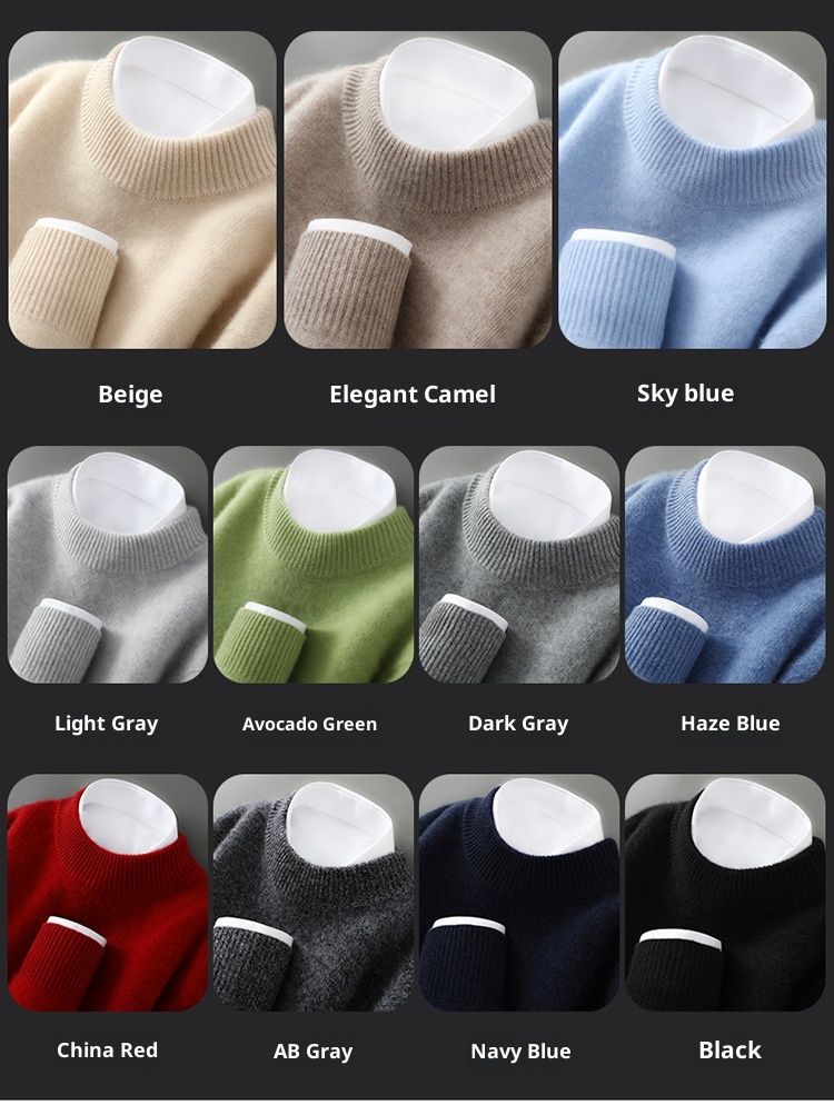 boy Boy Boy 100% Pure Wool Men's Half Turtleneck Thickened Solid Color Sweater Business Casual Loose Knitted Base Shirt Top_voghion.com