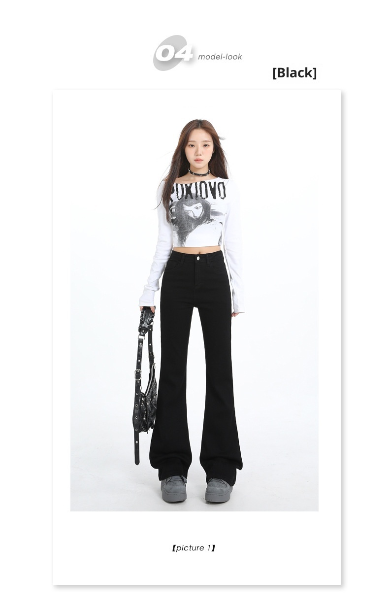 ChicShe Fleece-Lined Jeans Women, New American Style For Autumn And Winter, Petite Flared Black Slim Fit Slimming Bootcut Pants_voghion.com