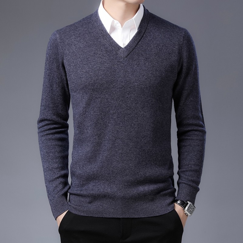 boy Boy Boy Autumn Winter Cashmere For Middle-aged Men V-neck Merino Superfine Wool Thickened Sweater_voghion.com