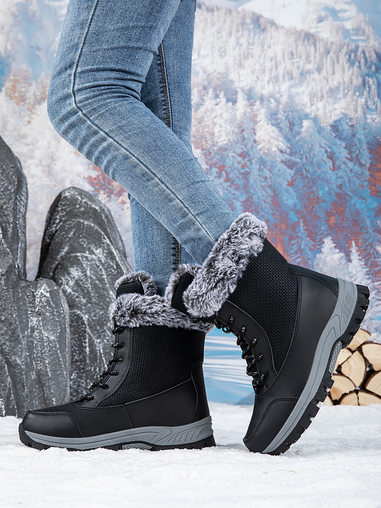 Zees Zees Northeast Snow voor mannen en vrouwen 2025 Winter Fleece-gevoerde, verdikte, warme katoenen schoenen, antislip, waterdicht, outdoor skischoenen_voghion.com