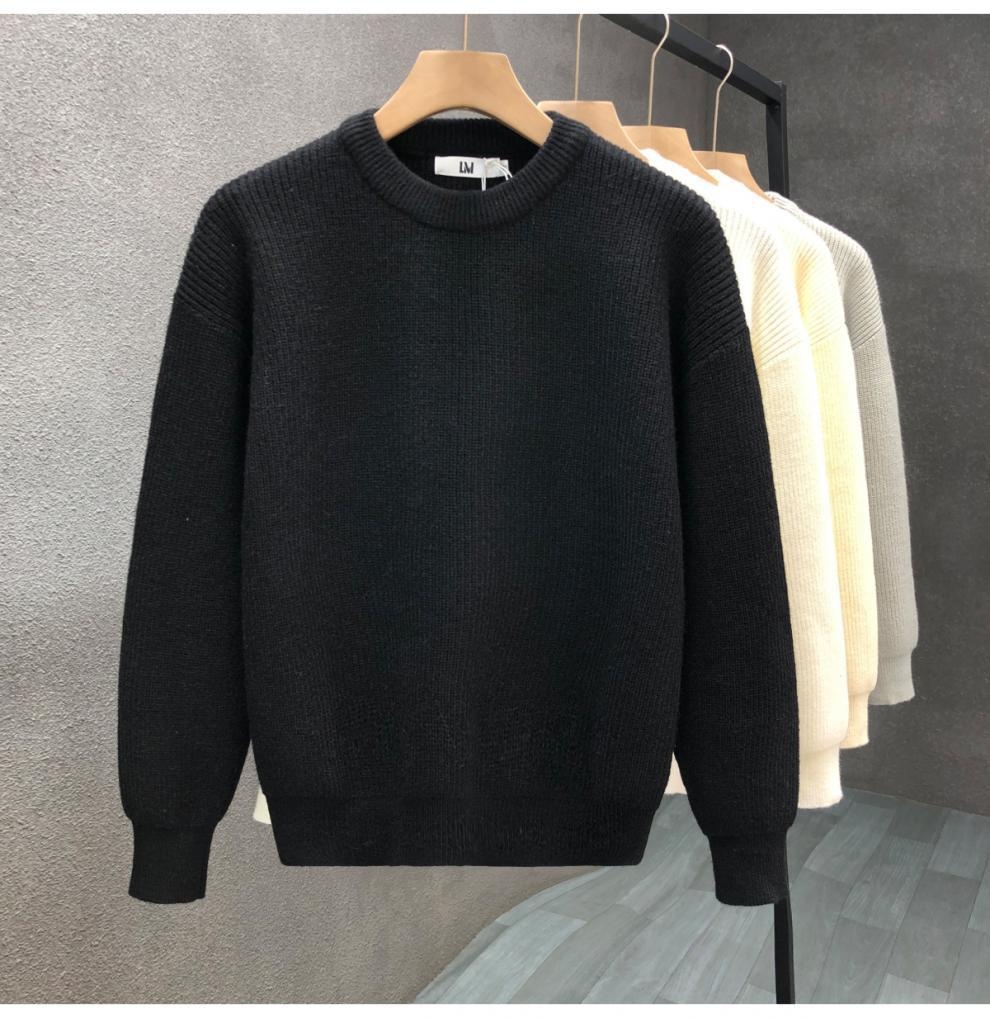 boy Boy Boy Simple And Elegant Sweater For Men, Trendy Solid Color Base Layer Knitted Top, 2023 Winter New Men's Warm Shirt_voghion.com