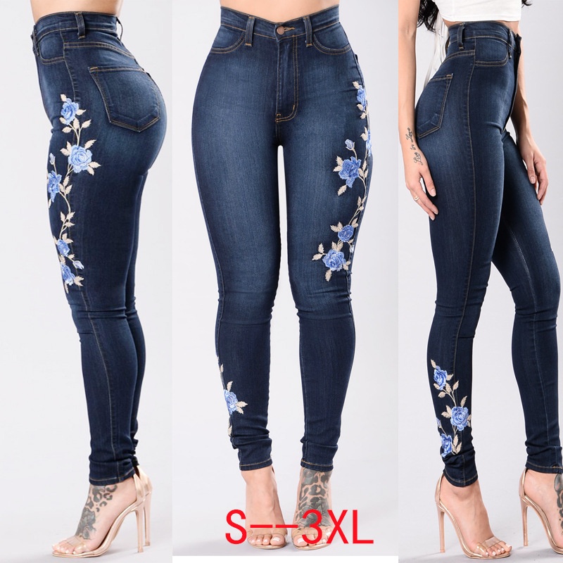 ChicShe Platform Hot Selling Ripped Geborduurde Jeans Export E-commerce Lage Taille Lange Broek Voor_voghion.com