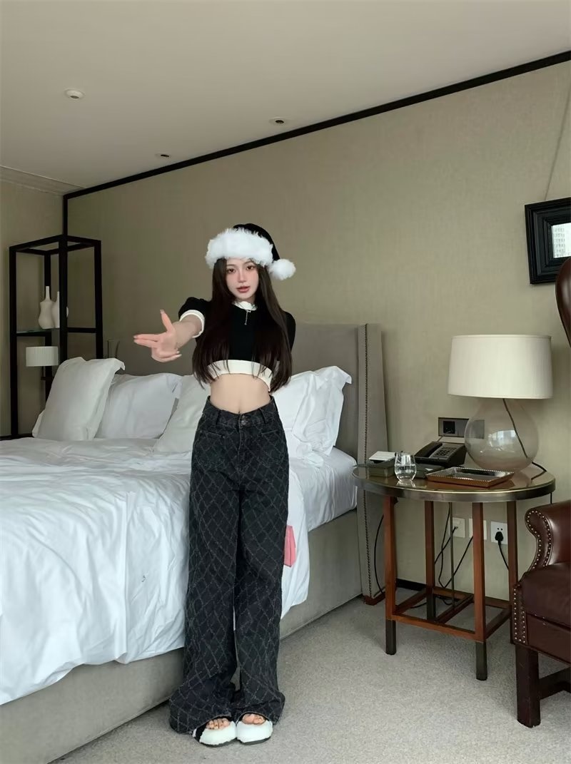 ChicShe Plus Size High Waist Jeans For Women, Trendy Brand 2024 New Japanese Style Plaid Long P, Youth Fashion Summer Thin_voghion.com